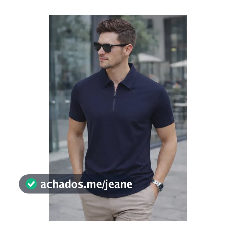 Camisa Polo Zíper Masculina Slim Fit Tecnológica Azul-marinho Liso P
