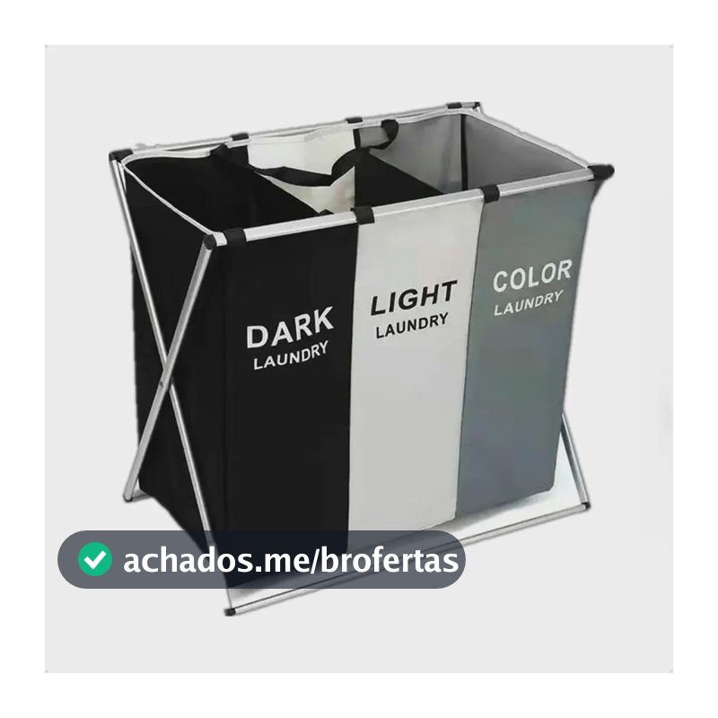 Cesto De Roupa Suja Dobrável 3 Divisórias Banheiro Multiuso Prateado Lisa