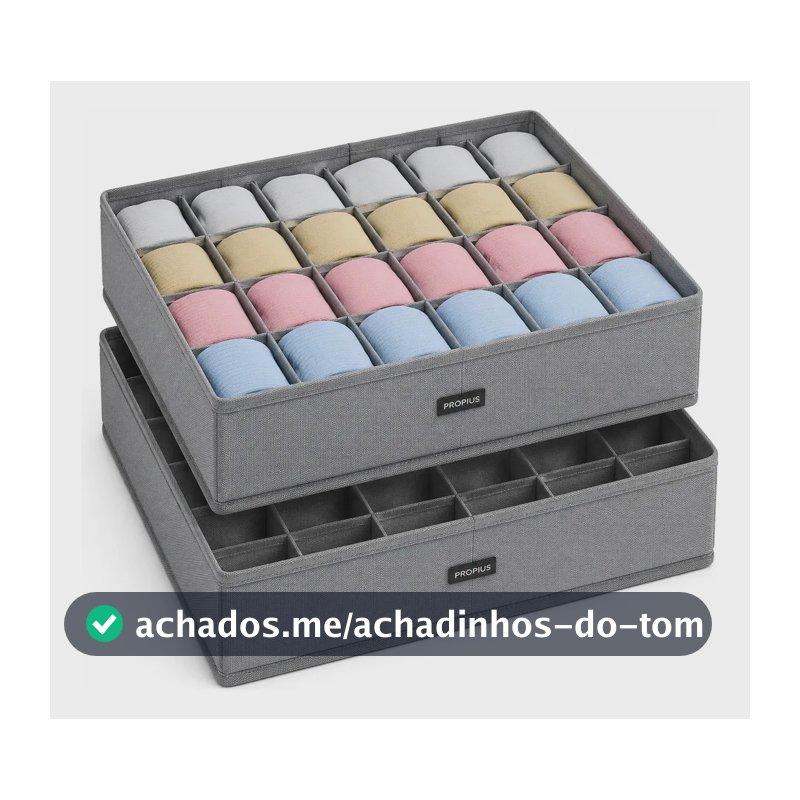 Kit 2 Organizadores de Gaveta Colmeia 24 Nichos Cada para Roupas Íntimas, Meias, Cuecas, Calcinhas, Lingeries e Acessórios, Organizador de Guarda-Roupa e Closet Dobrável Lavável TNT Cinza