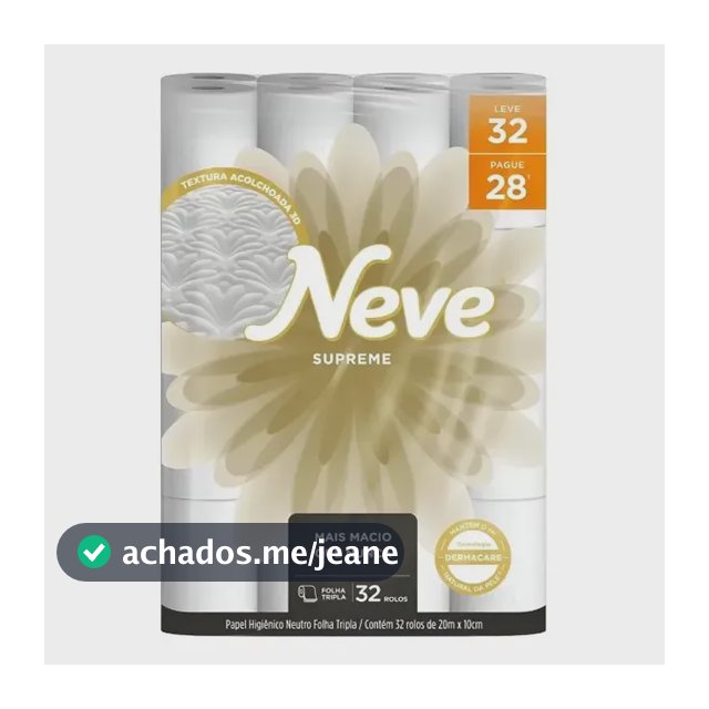 Papel Higiênico Neve Supreme Folha Tripla Leve 32 Pague 28