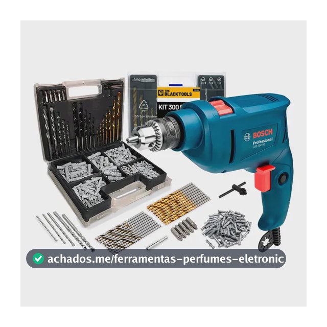Furadeira de Impacto Bosch 450W 10mm GSB 450 RE com Jogo de Brocas Bits 300 Peças