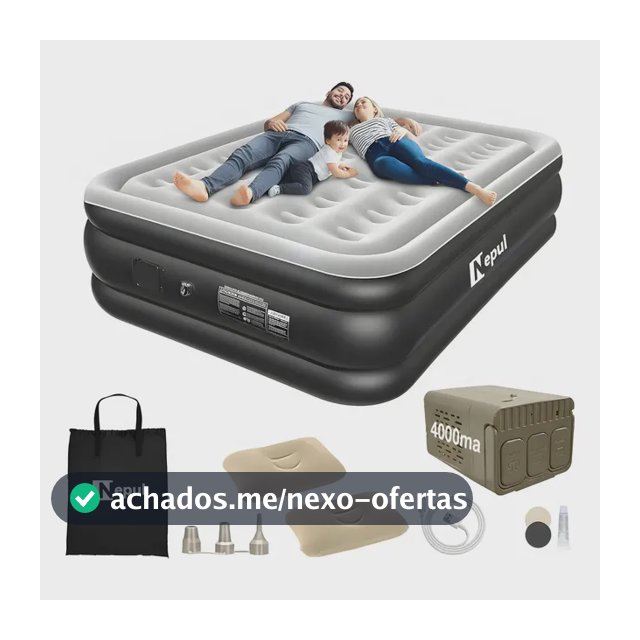 Colchão Inflável Queen Nepul Duplo Com 2 Travesseiro Inflável NE-999 cor Cinza