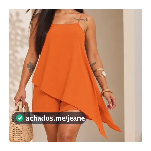 Conjunto Feminino Sofisticado Shorts E Bata Assimétrica Alça