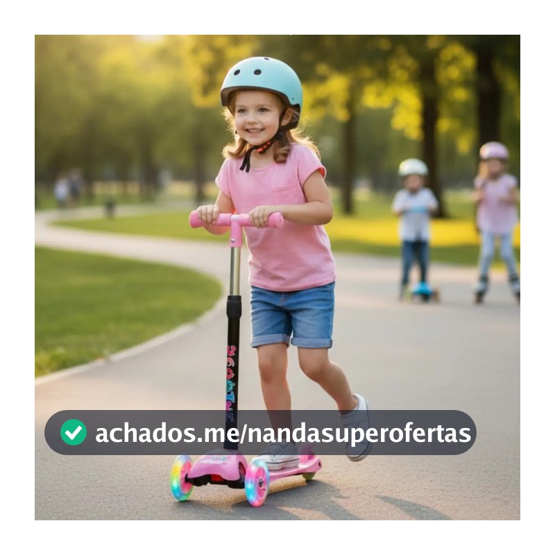 Patinete Infantil Dobrável 3 Rodinhas De Led Ajustável Rosa Coelho