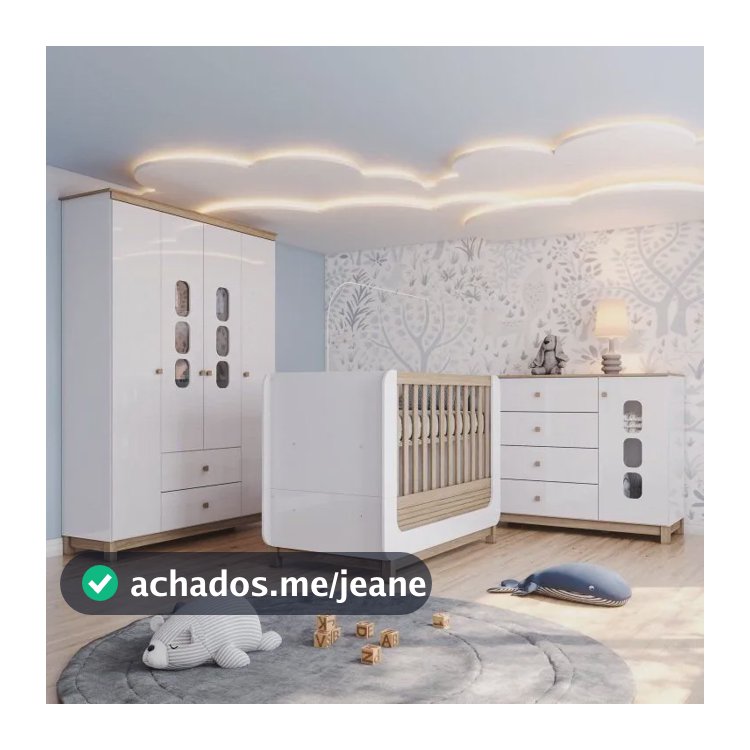 Conjunto Quarto De Bebê Completo Berço 2 Em 1, Wt Branco E Jequitiba