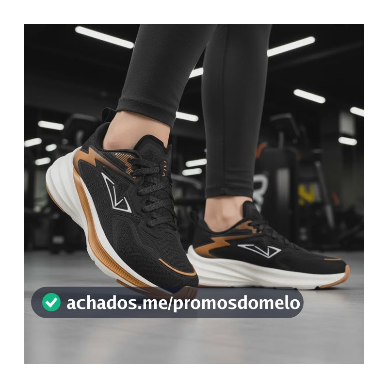 Tênis Feminino Olimp Vili Ace Academia Caminhada Treino Eva Preto Golden 34 Br