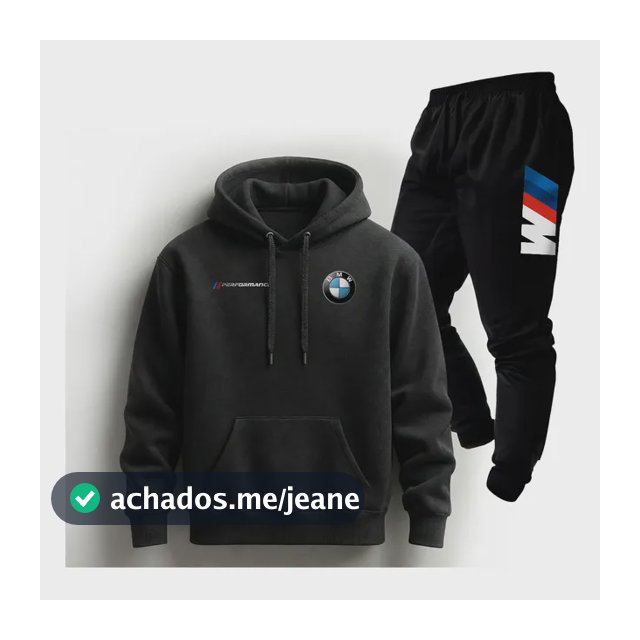 Conjunto Moletom Canguru Blusa E Calça Inverno Bmw Carro G Preto