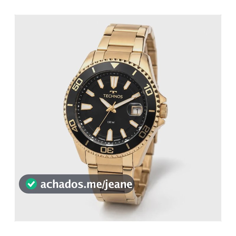Relógio Technos Masculino 2415EI/1P Acqua 45 Milímetros Todo em Aço Inoxidável Dourado Prova D´Agua 150m com Calendário
