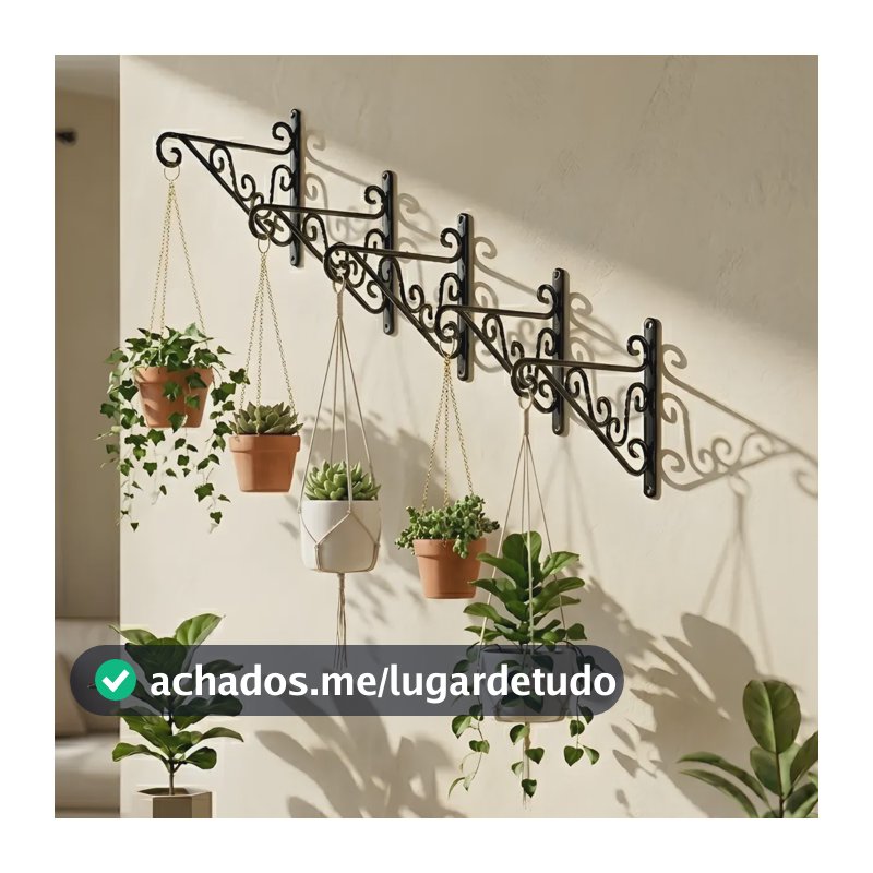 Suporte Parede Gancho De Pendurar Vaso Planta Flores 5 Peças Preto Liso