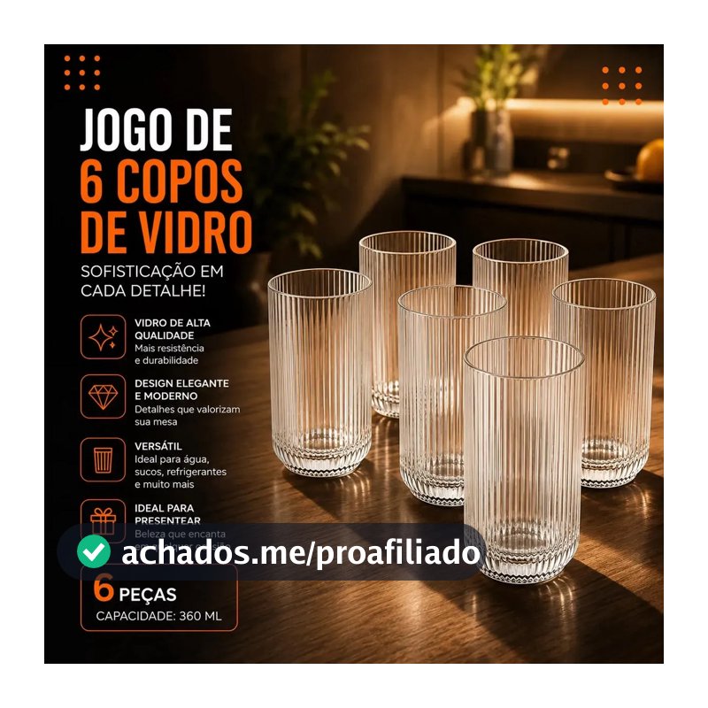 Jogo 6 Copos Vidro Canelado 423ml Moderno Elegante Premium Vinho Água Suco Drinks Gin Whisky Jogo Copos Taça Copo Conjunto Design Luxo Texturizado Cozinha Restaurante Decoração Hold On