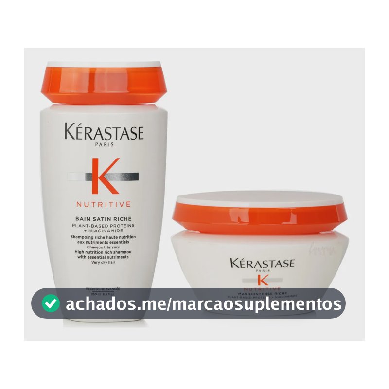 Nutritive Bain Satin Riche Shampoo 250ml + Masquintense Riche Máscara 200ml Kit Kérastase