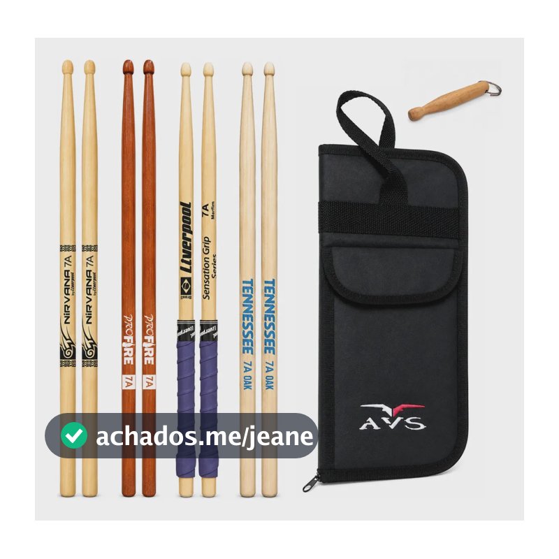 Kit 4 Pares De Baquetas Para Bateria 7a + Bag De Baquetas