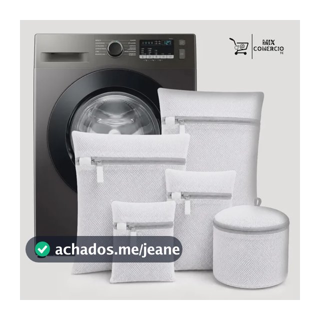 Kit 5 Sacos Rede Reforçado Para Maquina De Lavar Roupas Íntimas Lingerie Sutiã Bebê Malha Reutilizável Resistente Organizador De Roupa Protege Tecidos Evita Desgaste E Deformações