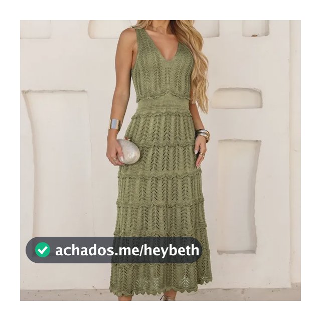 Vestido Midi Feminino Tricô Verão Crochê Babados Festa Praia