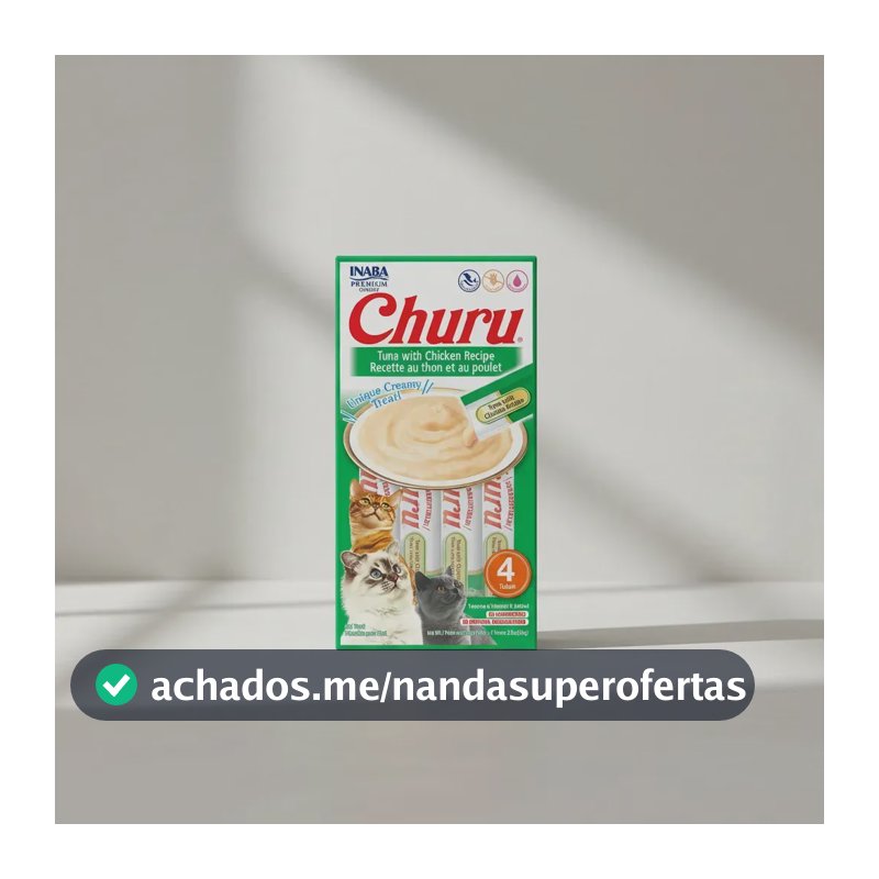 Alimento Inaba Petisco Churu Sabor Atum com Frango Gato todas as idades de todos os tamanhos 4 tubos de 14g
