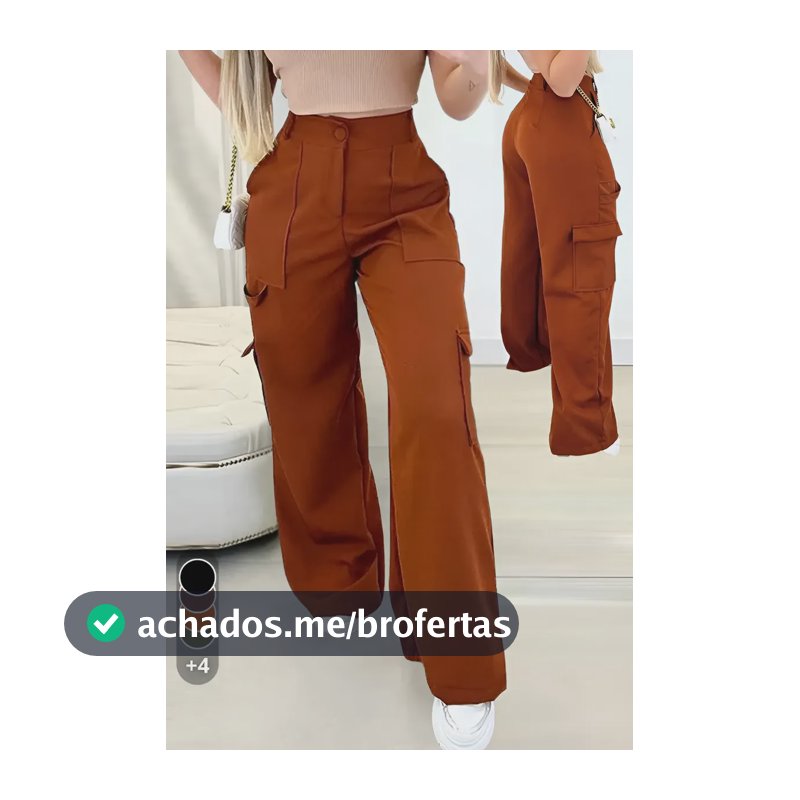 Calça Alfaiataria Cargo Feminina Wide Leg Pantalona Elegante Mostarda Liso G