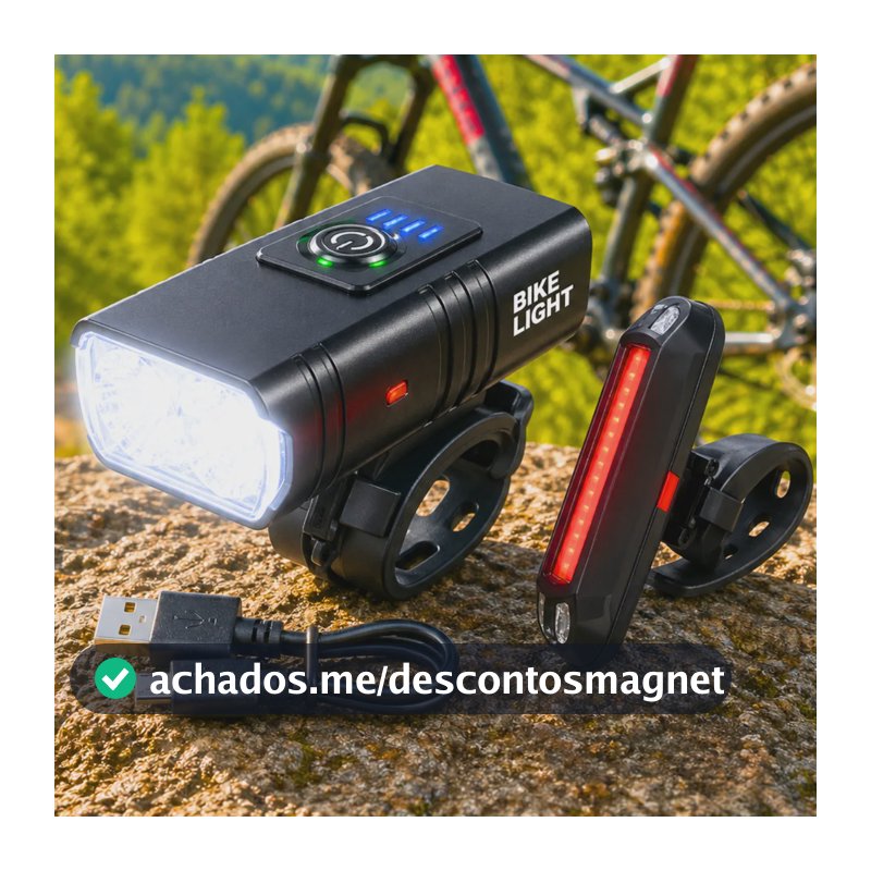 Kit Lanterna Farol Led Luz Sinalizador Traseiro Bicicleta Preto