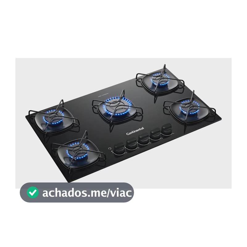 Cooktop Continental 5 Bocas a Gás Preto de Embutir com Mesa de Vidro