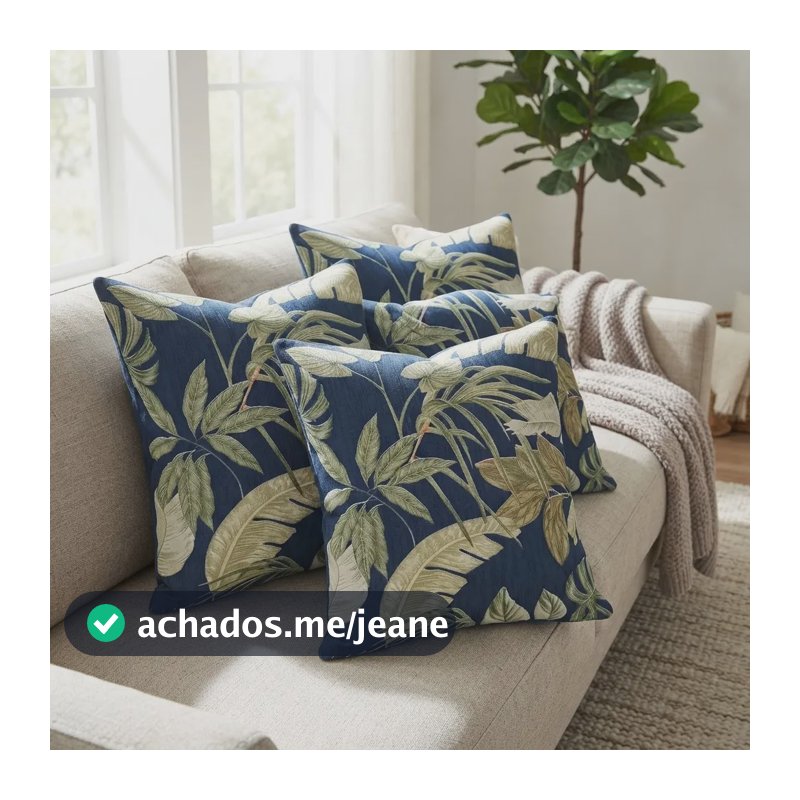 Kit 4 Capas De Almofada Impermeável Praia Piscina 45 X 45 Cm Folhagem Azul