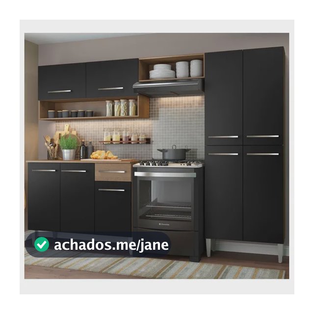 Armário de cozinha modulada completa compacta Emilly pop com armário e balcão cor rustic/preto GREM229002