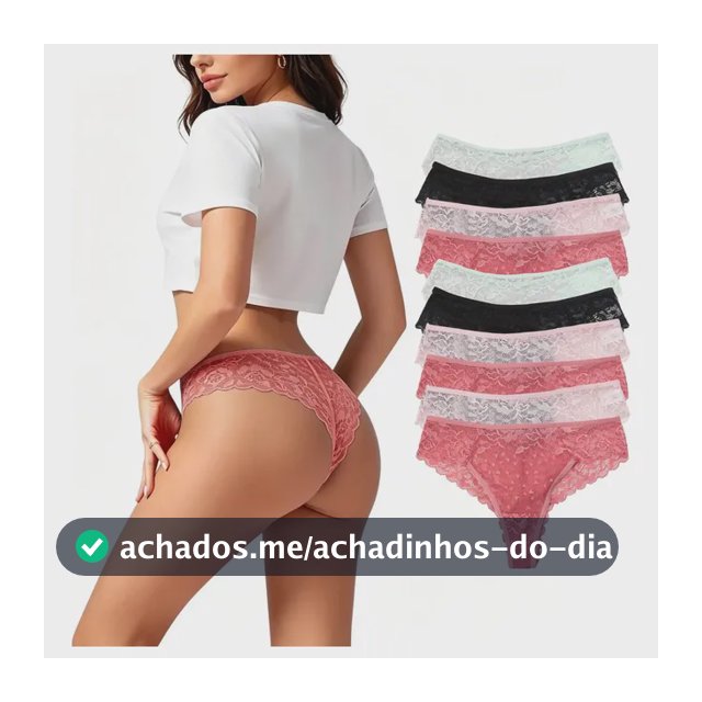 Kit 10 Calcinhas Feminina Sexy  Renda Algodão Antibacteriana