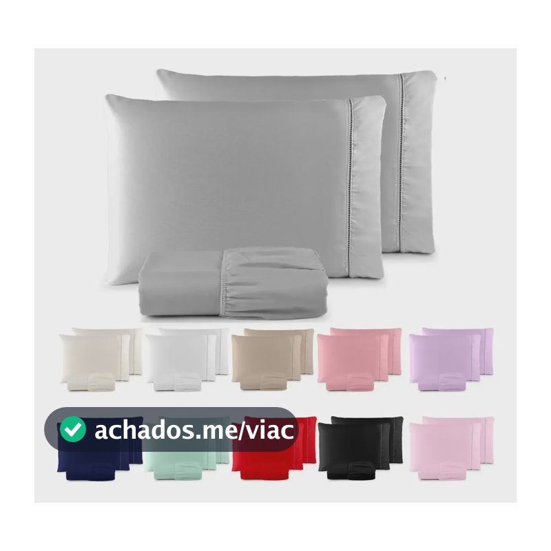 Jogo De Lençol Casal Padrão 3 Pçs 400 Fios C/ Elástico Hotel Cinza