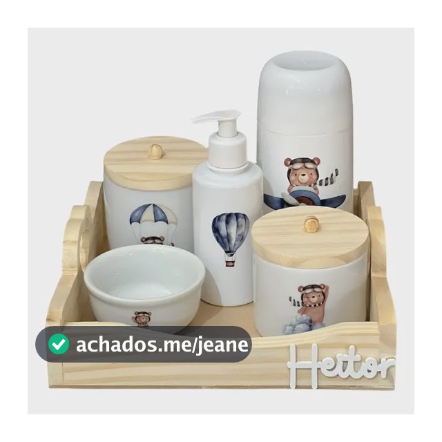 Kit Higiene Porcelana Ursinho Baloeiro Personalizado Nome