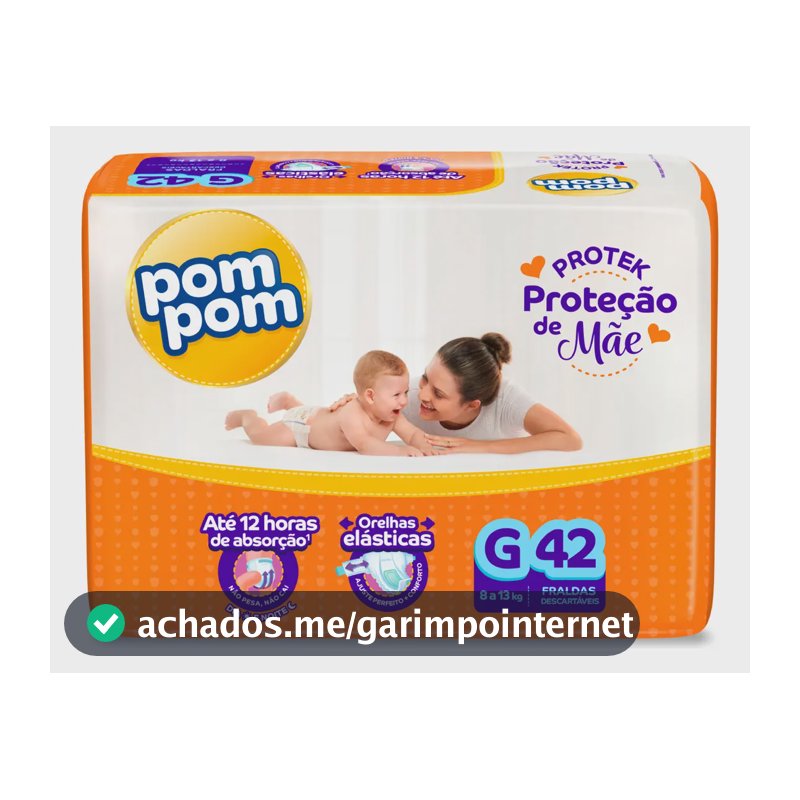 Fralda Pom Pom Protek G com 42 Unidades Para 12 Horas de Proteção