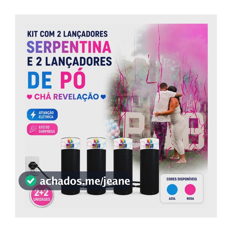 Kit Chá Revelação 2 Lançadores Pó + 2 Lançadores Serpentina Rosa