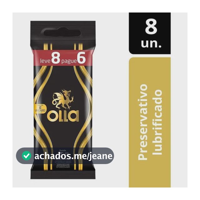 Preservativo Lubrificado Olla Pacote Leve 8 Pague 6 Unidades
