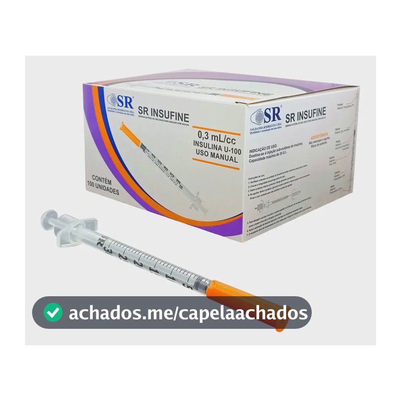 Kit 100un Seringa Insulina 0,3ml 6x0,25mm Agulha Fixa 31g Sr