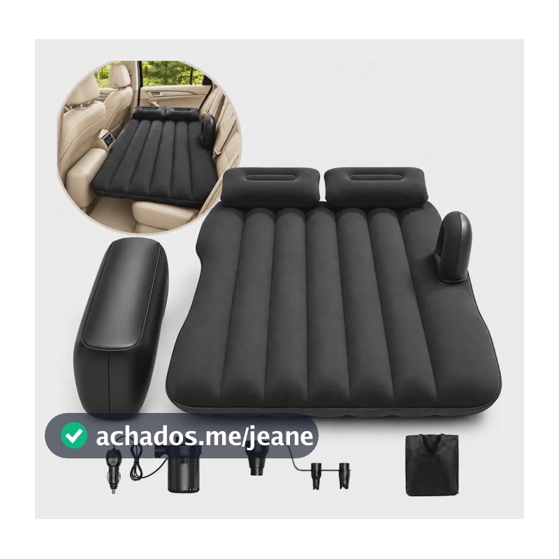 Cama Inflavel Colchao Para Carroviagem Com Travesseiro Preto