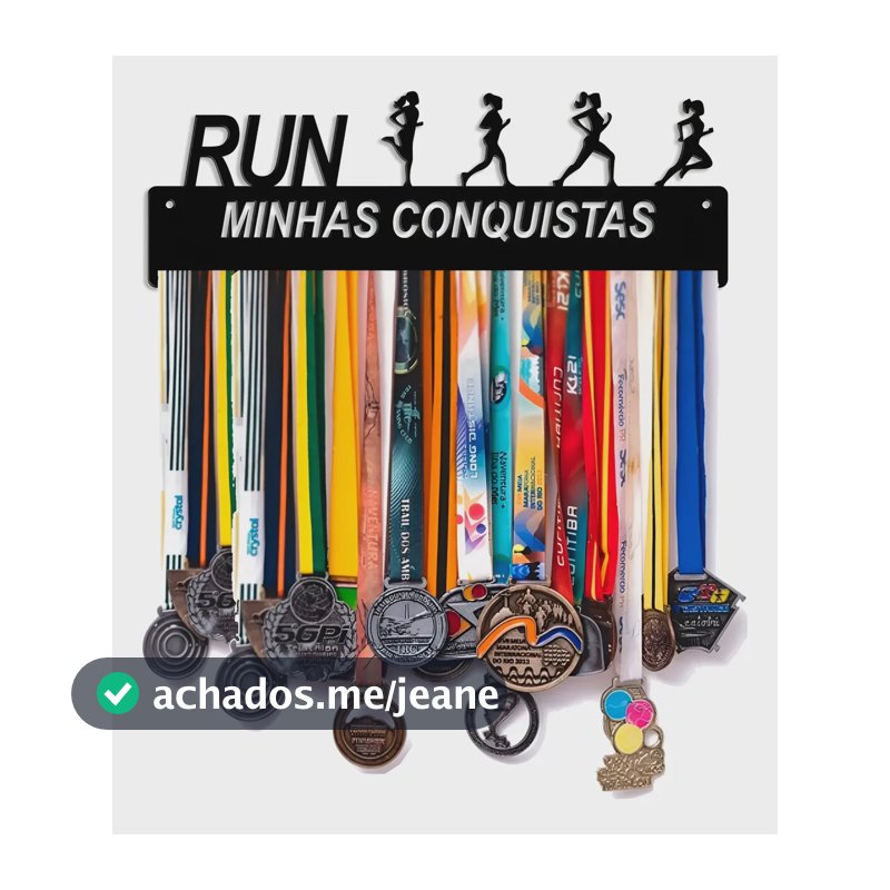 Porta Medalhas Corrida De Rua Feminino Até 60 Medalhas Preto