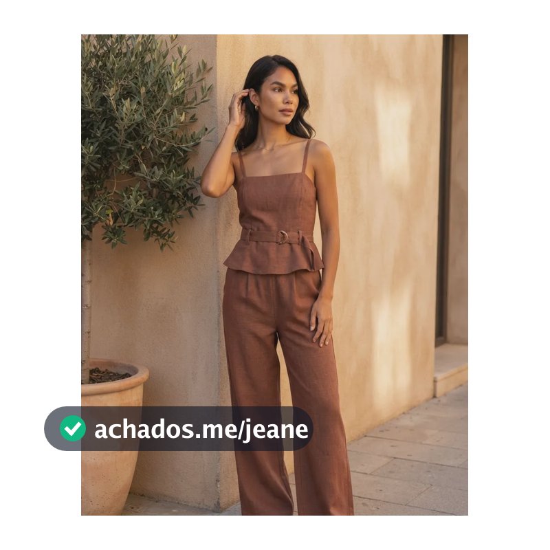 Conjunto Alfaiataria Feminina Liso Social Com Cinto Fivela Marrom P