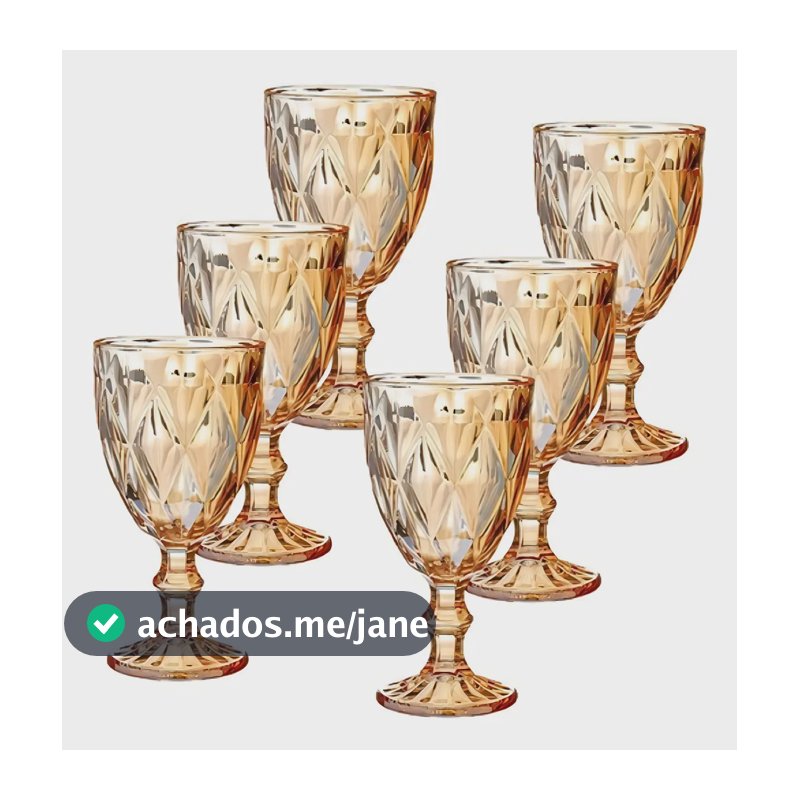 Jogo 6 Taças Vidro Âmbar Diamond 340ml Vinho Água Suco