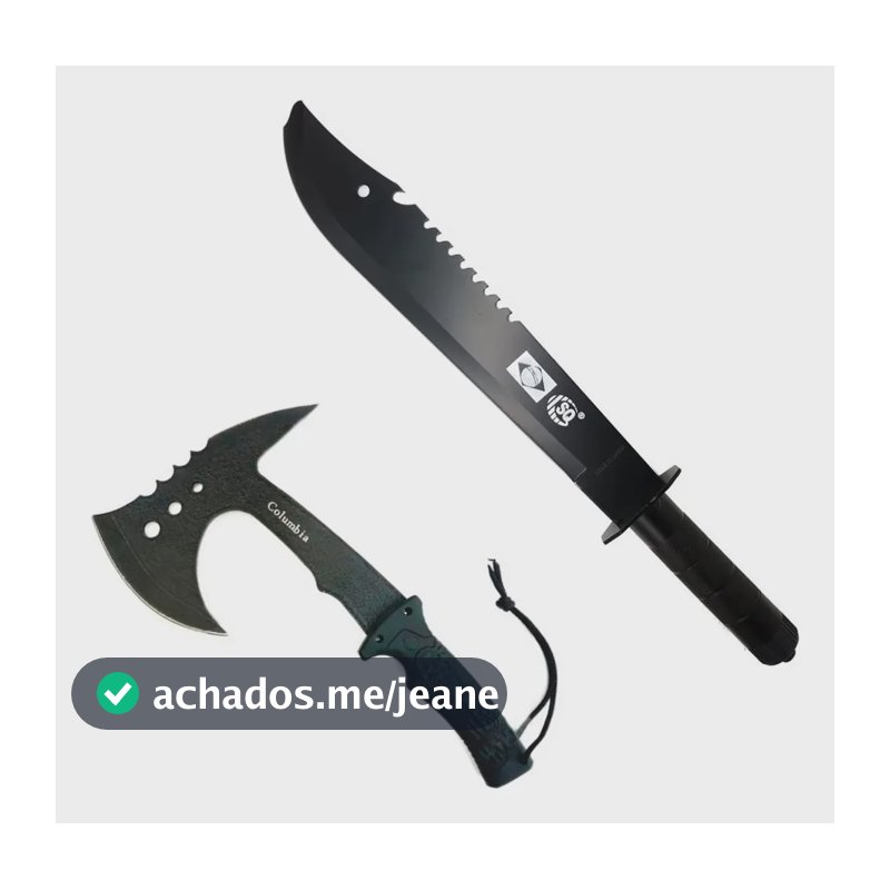 Facão Militar Sq Comércio Aço Carbono + Machado Tático Sobrevivência
