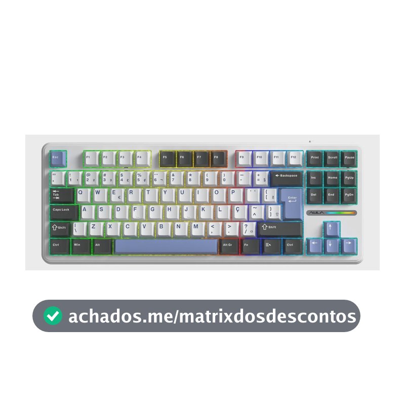 Teclado Mecânico Aula F87 Sem Fio Azul Marinho Hotswap Abnt2 Branco/azul Claro/azul Marinho Português Brasil