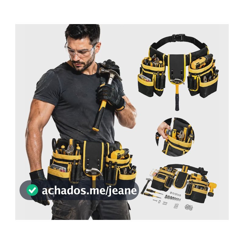 Cinto Bolsa De Ferramentas Profissional Ajustável 26 Bolsos Amarelo