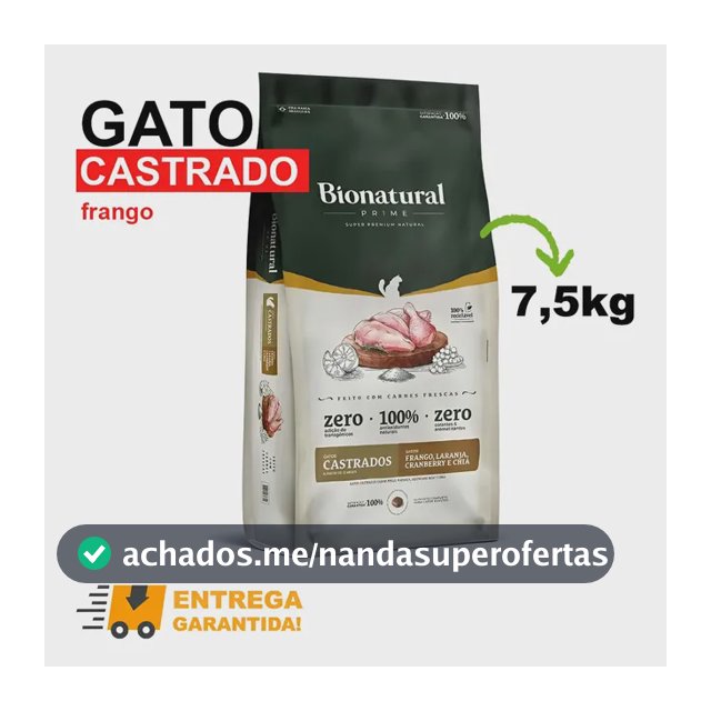 Ração Bionatural Para Gatos Castrados Sabor Frango 7,5kg