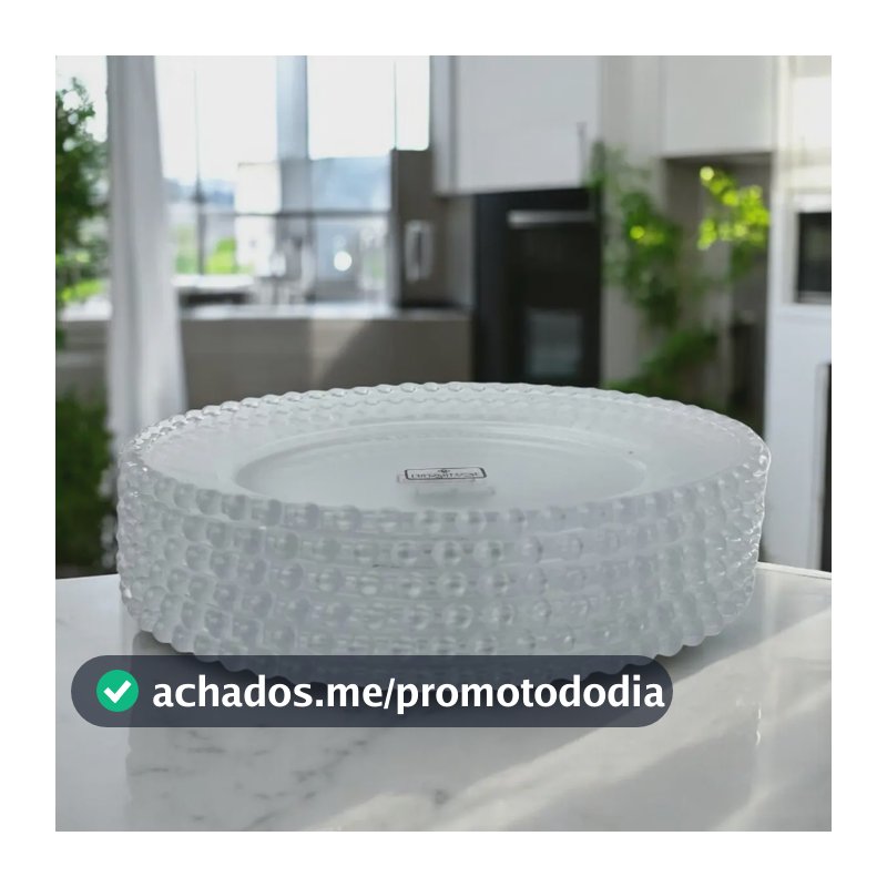 Jogo 06 Pratos Sobremesa Cristal Bolinhas Transparente 19cm