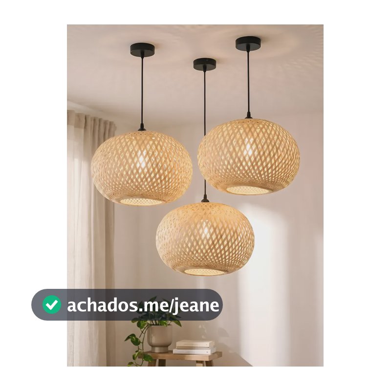 Kit 3 Lustre Pendente Bambu Boreal Globo Luminária Rústica 110v/220v Amadeirado