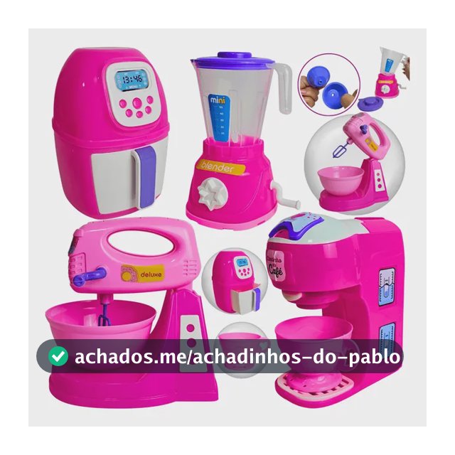 Kit Cozinha Brinquedo Infantil 8pçs Eletrodomésticos Potes Rosa E Verde