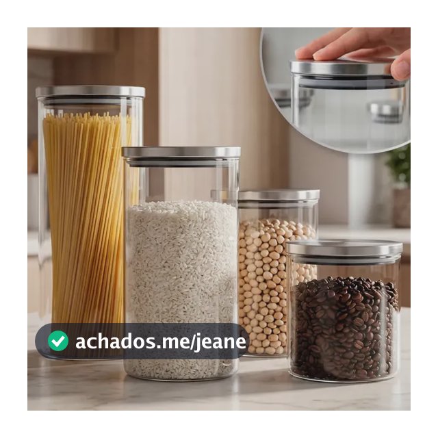 Porta Mantimentos 4 Potes Herméticos De Vidro Tampa Inox Alimentos Kit Cozinha Sólar