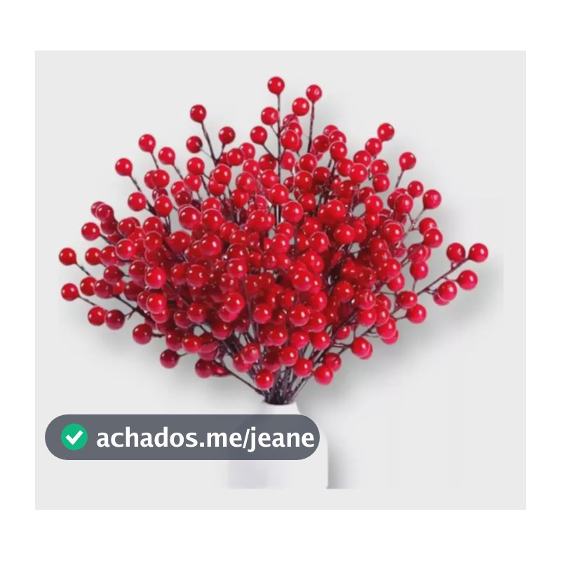 Kit 12 Pick Natalino Galho Azevinho Cereja Enfeite Decoração Vermelho Liso