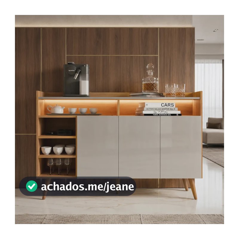 Aparador Buffet Celta Retrô 3 Portas Giga Móveis Com Nicho E Pés Madeira Café Moderno Nature/off White