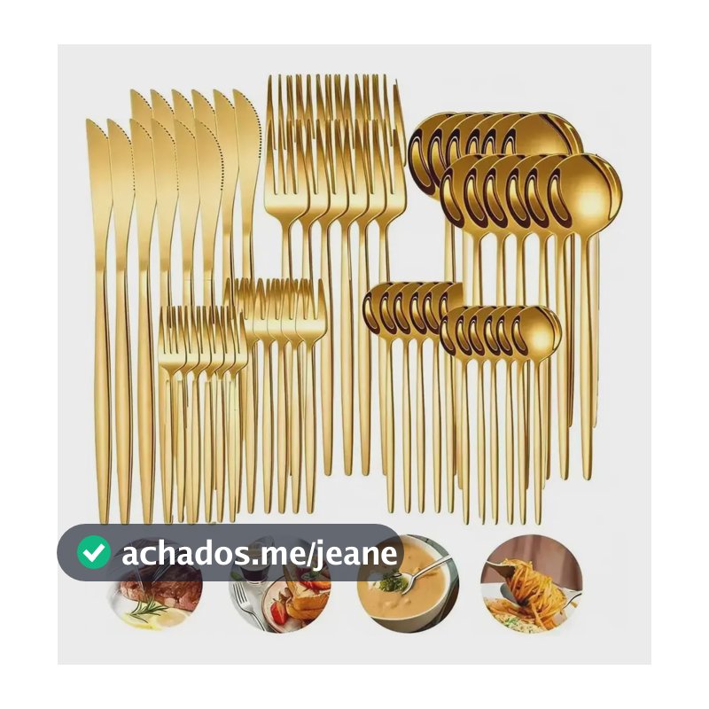 Kit 30 Jogos De Talheres Garfo Faca E Colheres Inox Dourado Dourado