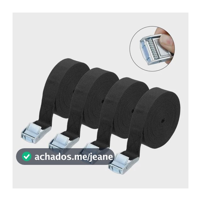 Kit 4 Fitas Cinta Rack Catraca De Amarração Carga 5m Preta Preto