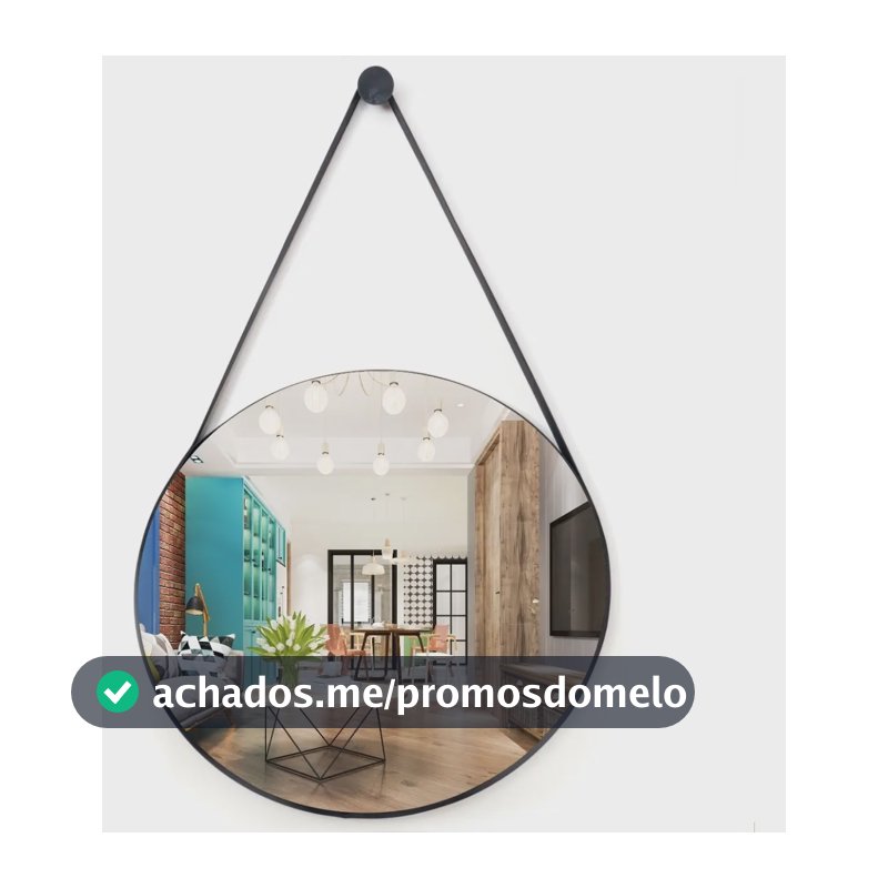 Espelho Redondo Decorativo Suspenso Alça 20cm + Pino Brinde Preto