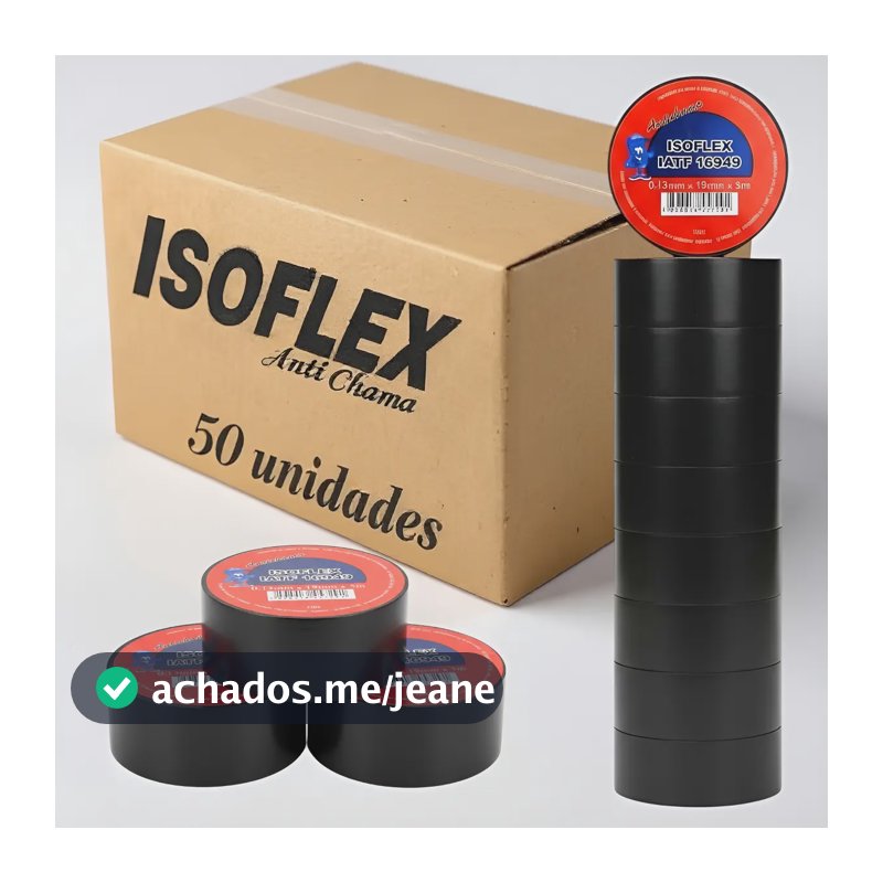 Kit 50 Fitas Isolantes 5 Metros Antichama Preta  Preto Liso Preto Liso