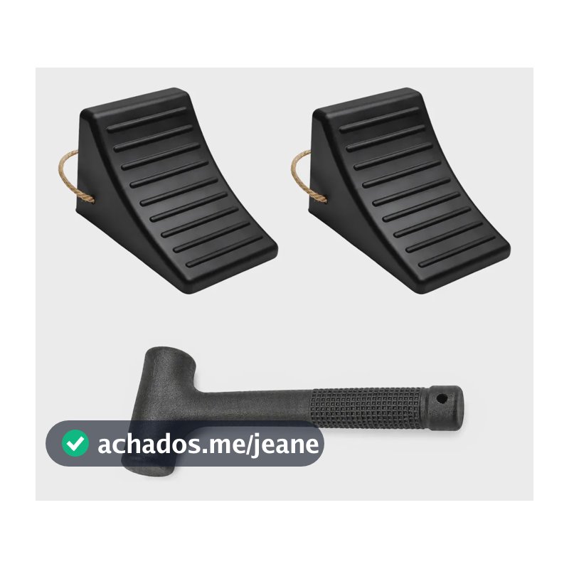 Par Calço De Roda Caminhão Nbr9735 + Martelo Bater Pneu 34cm Preto